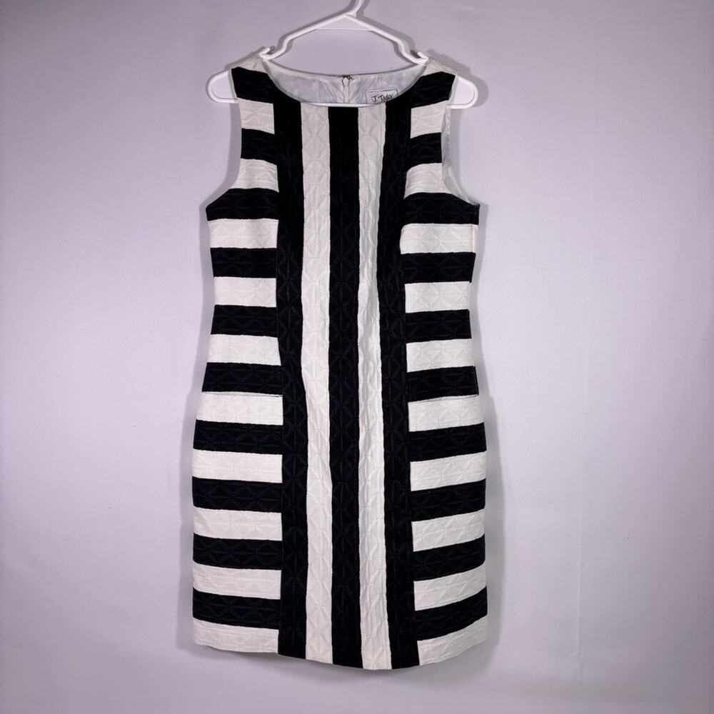 J. Taylor Sleeveless Black and White Striped Midi Dress Size 8 1225